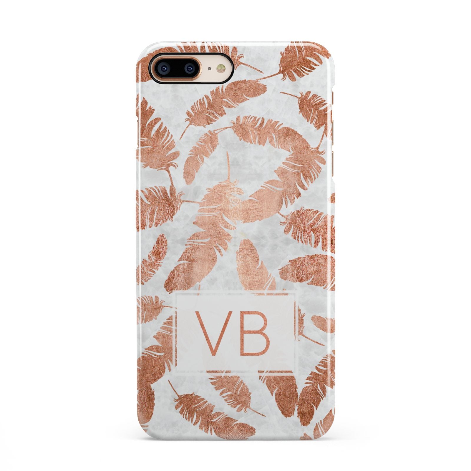 Personalised Leaf Marble Initials iPhone 8 Plus 3D Snap Case on Gold Phone