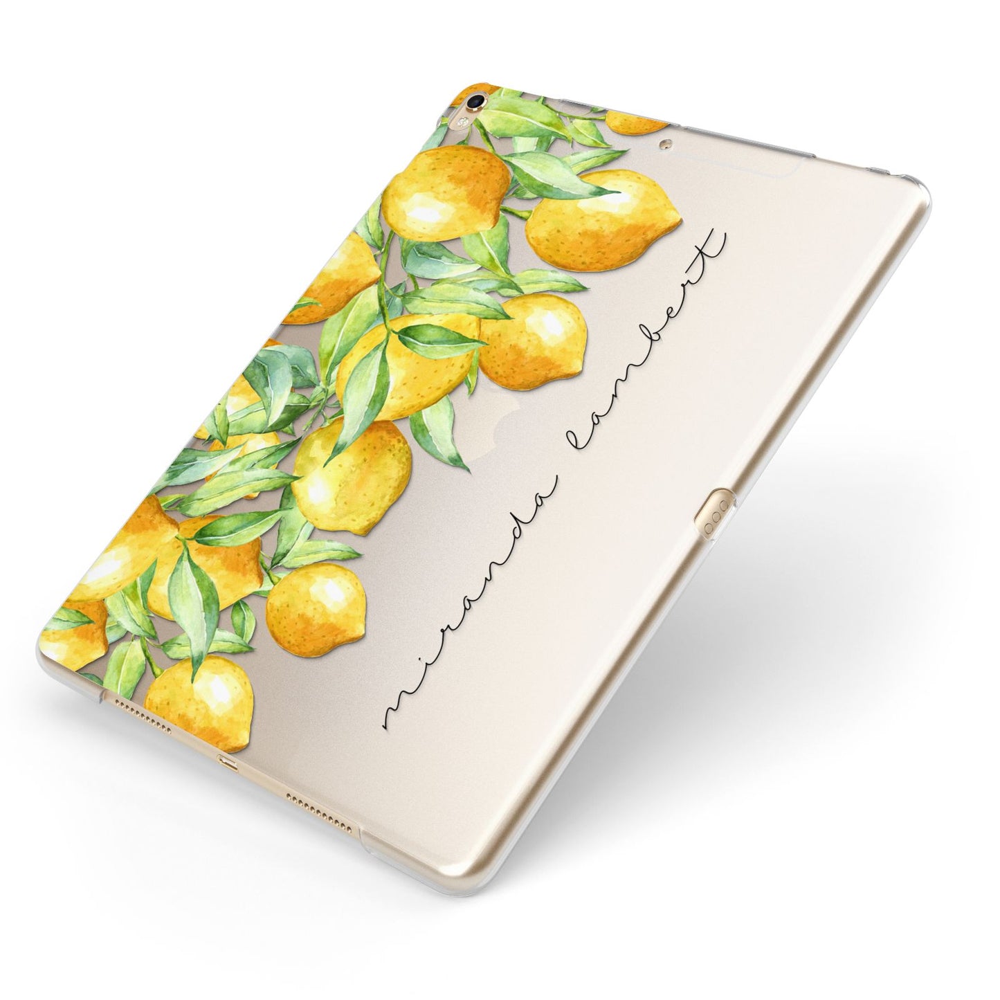 Personalised Lemon Bunches Apple iPad Case on Gold iPad Side View