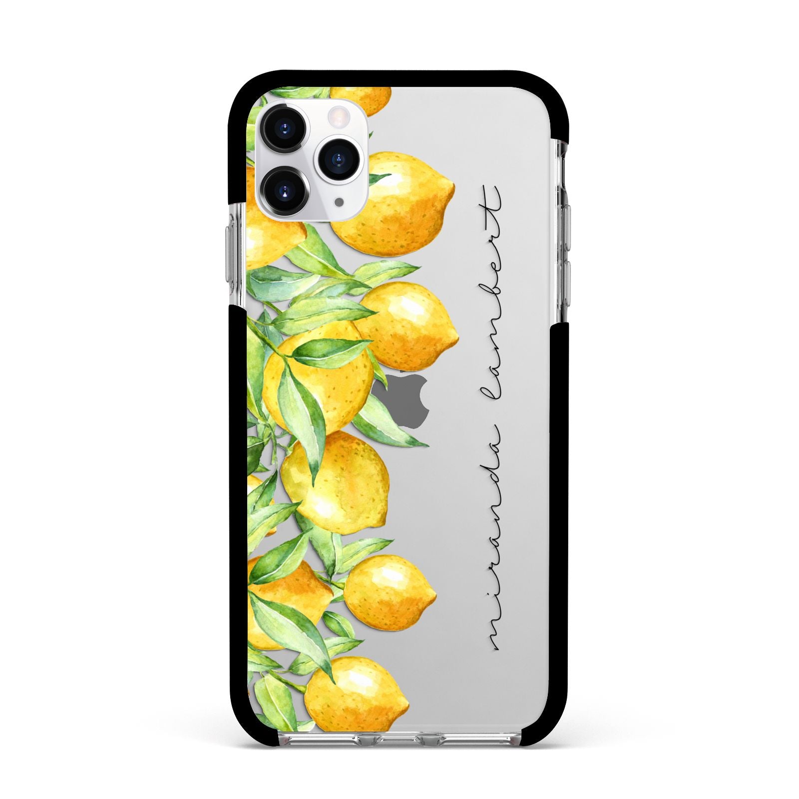 Personalised Lemon Bunches Apple iPhone 11 Pro Max in Silver with Black Impact Case