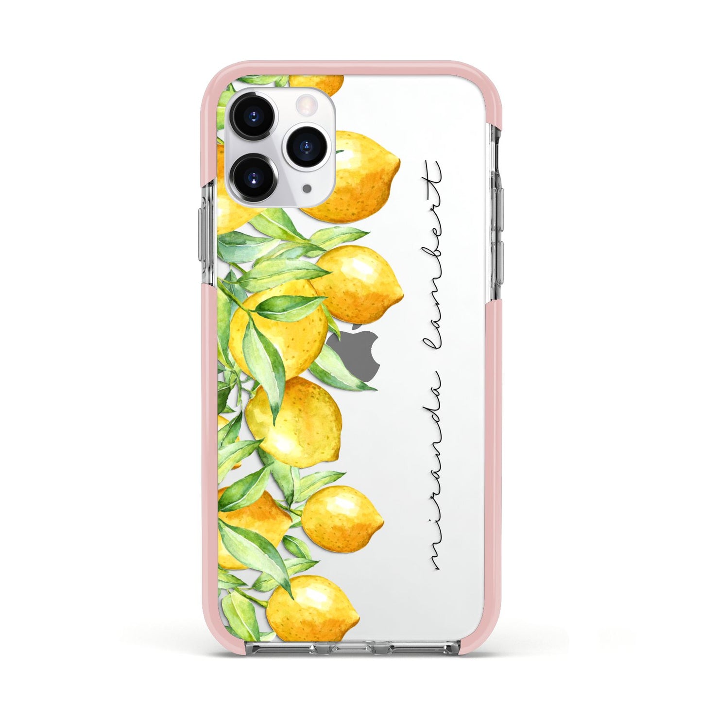 Personalised Lemon Bunches Apple iPhone 11 Pro in Silver with Pink Impact Case