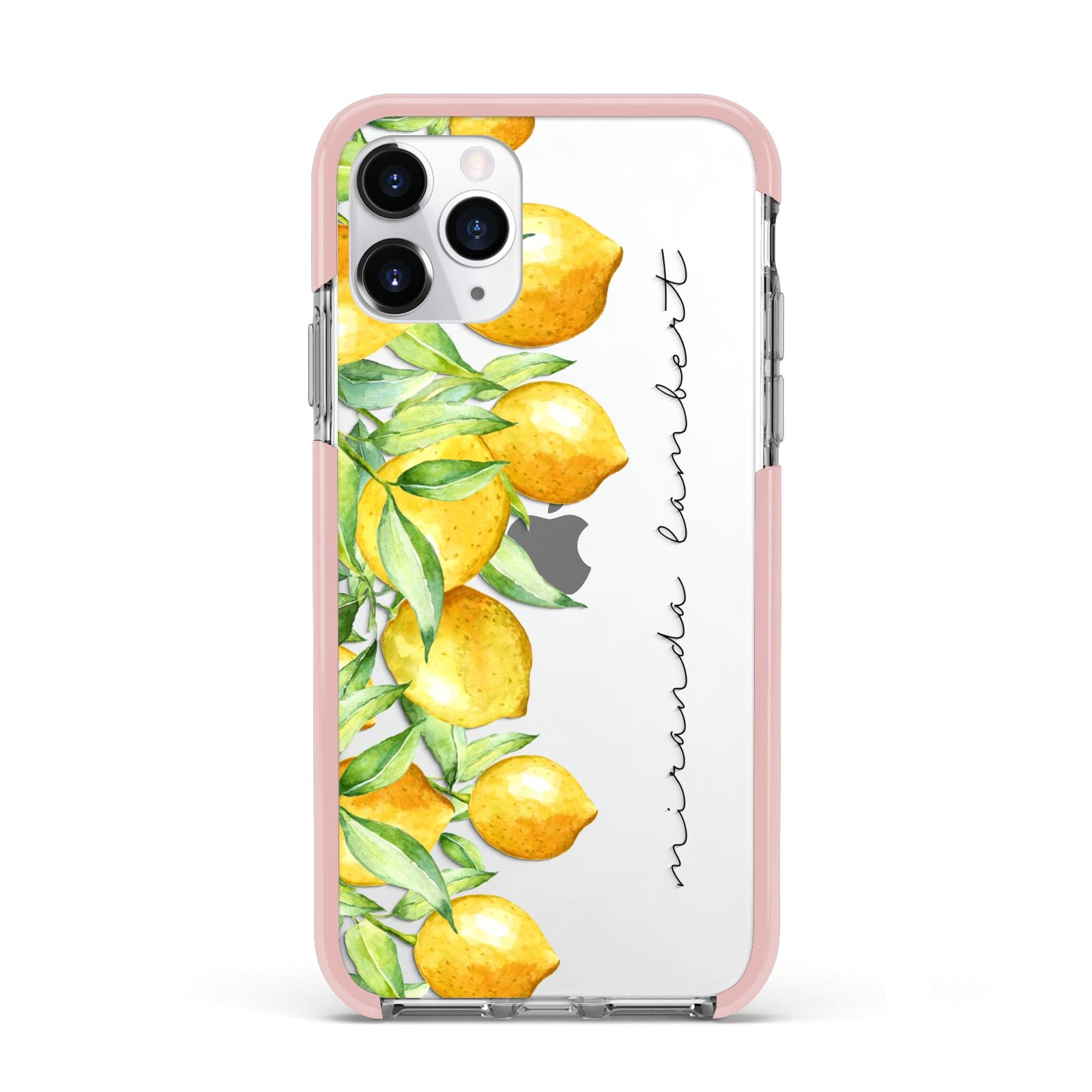 Personalised Lemon Bunches Apple iPhone 11 Pro in Silver with Pink Impact Case