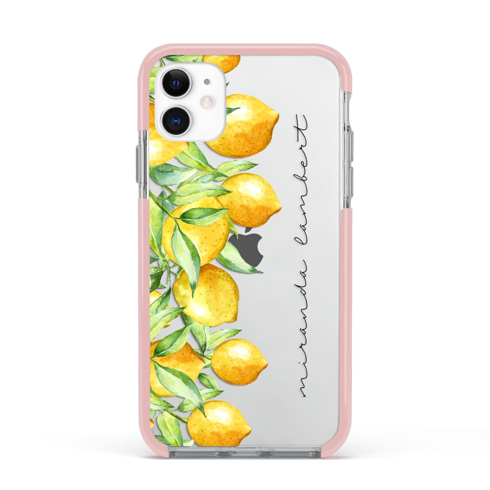 Personalised Lemon Bunches Apple iPhone 11 in White with Pink Impact Case