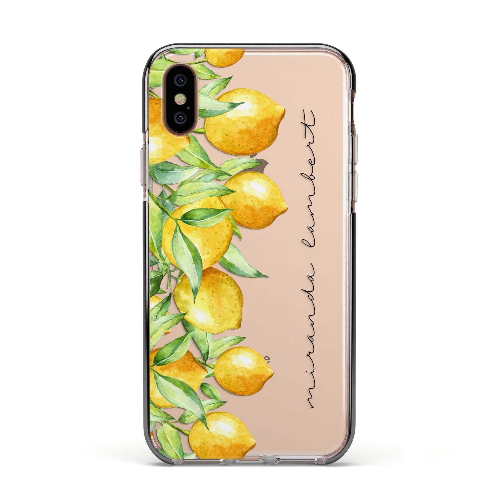 Personalised Lemon Bunches Apple iPhone Xs Impact Case Black Edge on Gold Phone