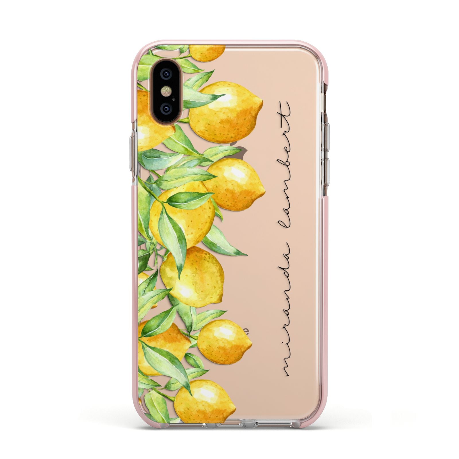 Personalised Lemon Bunches Apple iPhone Xs Impact Case Pink Edge on Gold Phone