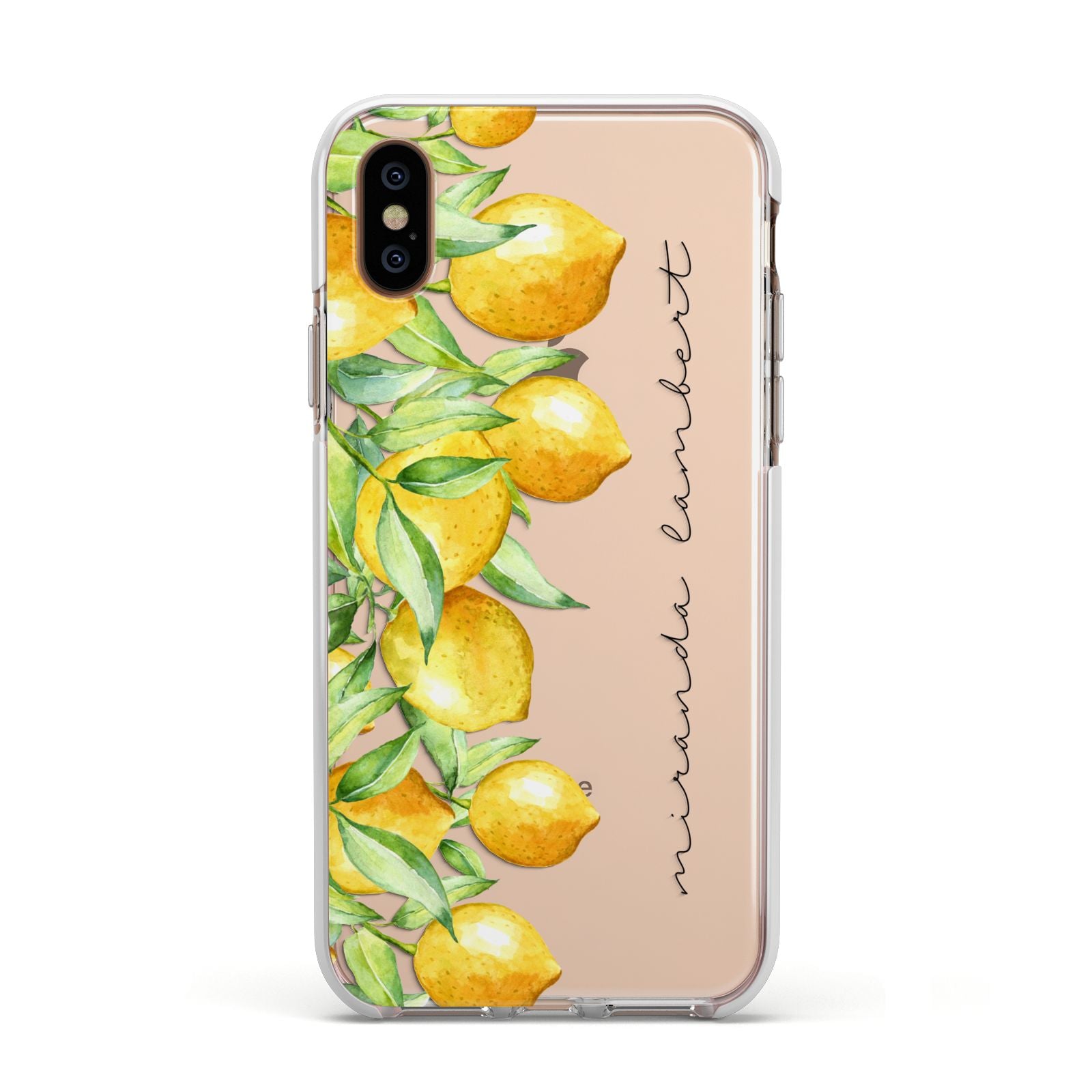 Personalised Lemon Bunches Apple iPhone Xs Impact Case White Edge on Gold Phone