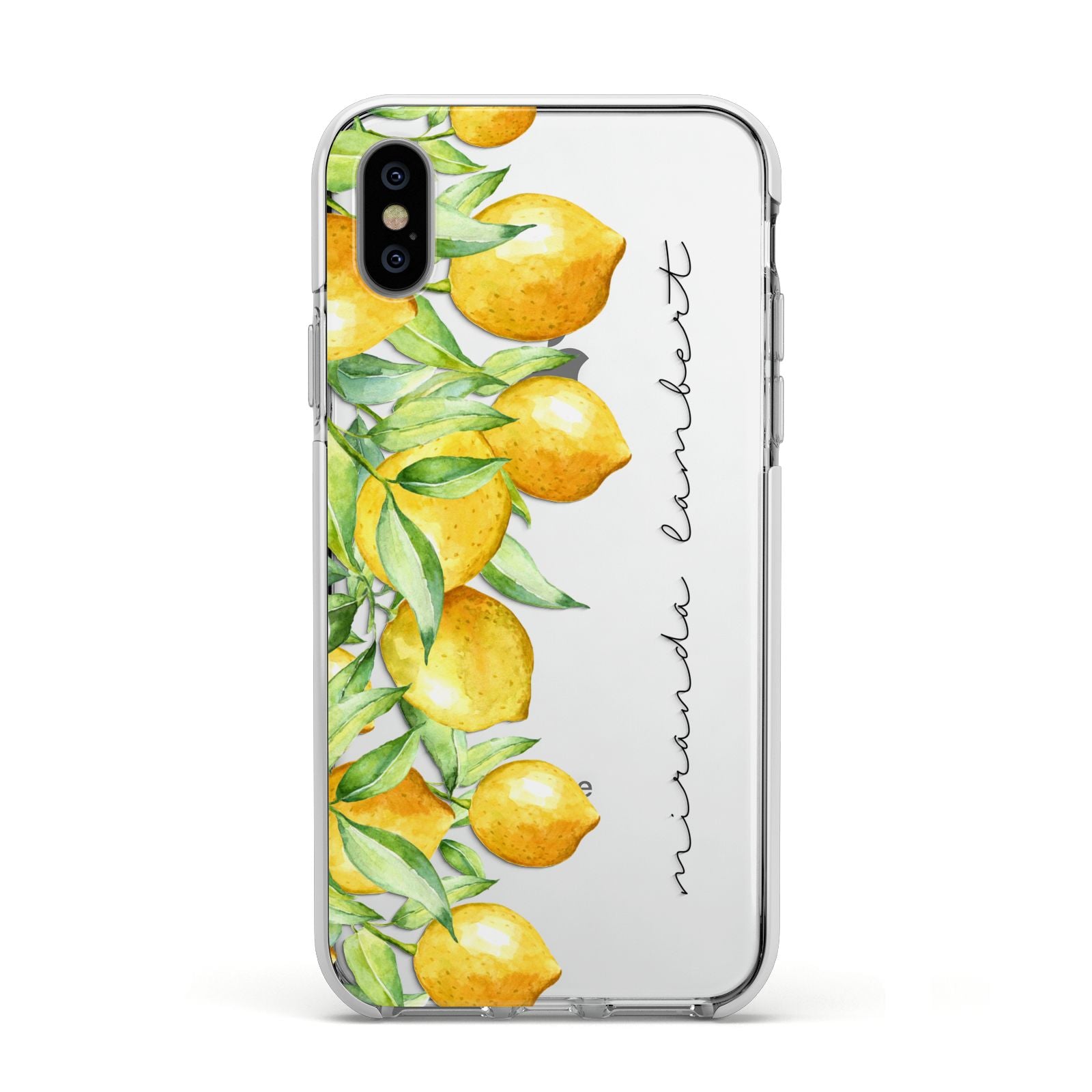 Personalised Lemon Bunches Apple iPhone Xs Impact Case White Edge on Silver Phone