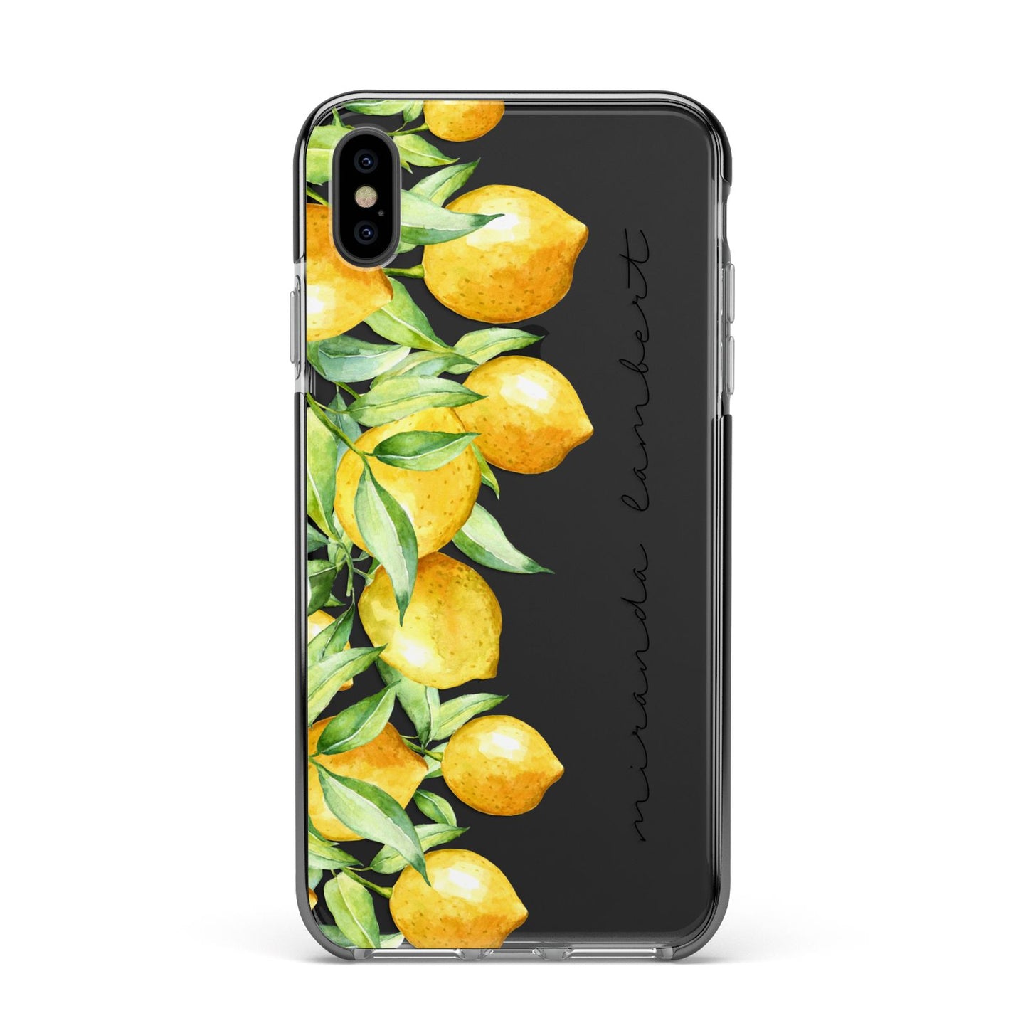 Personalised Lemon Bunches Apple iPhone Xs Max Impact Case Black Edge on Black Phone