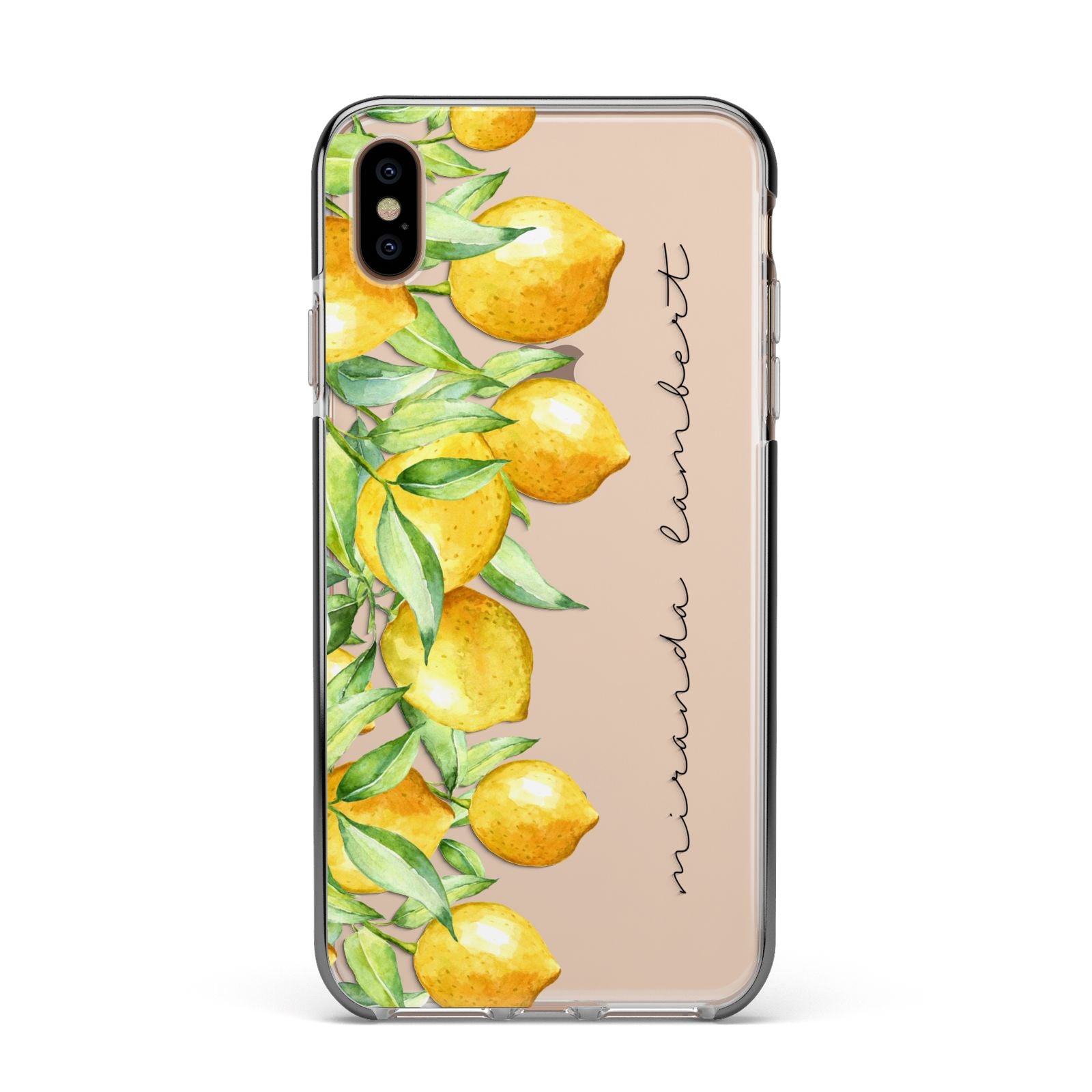 Personalised Lemon Bunches Apple iPhone Xs Max Impact Case Black Edge on Gold Phone