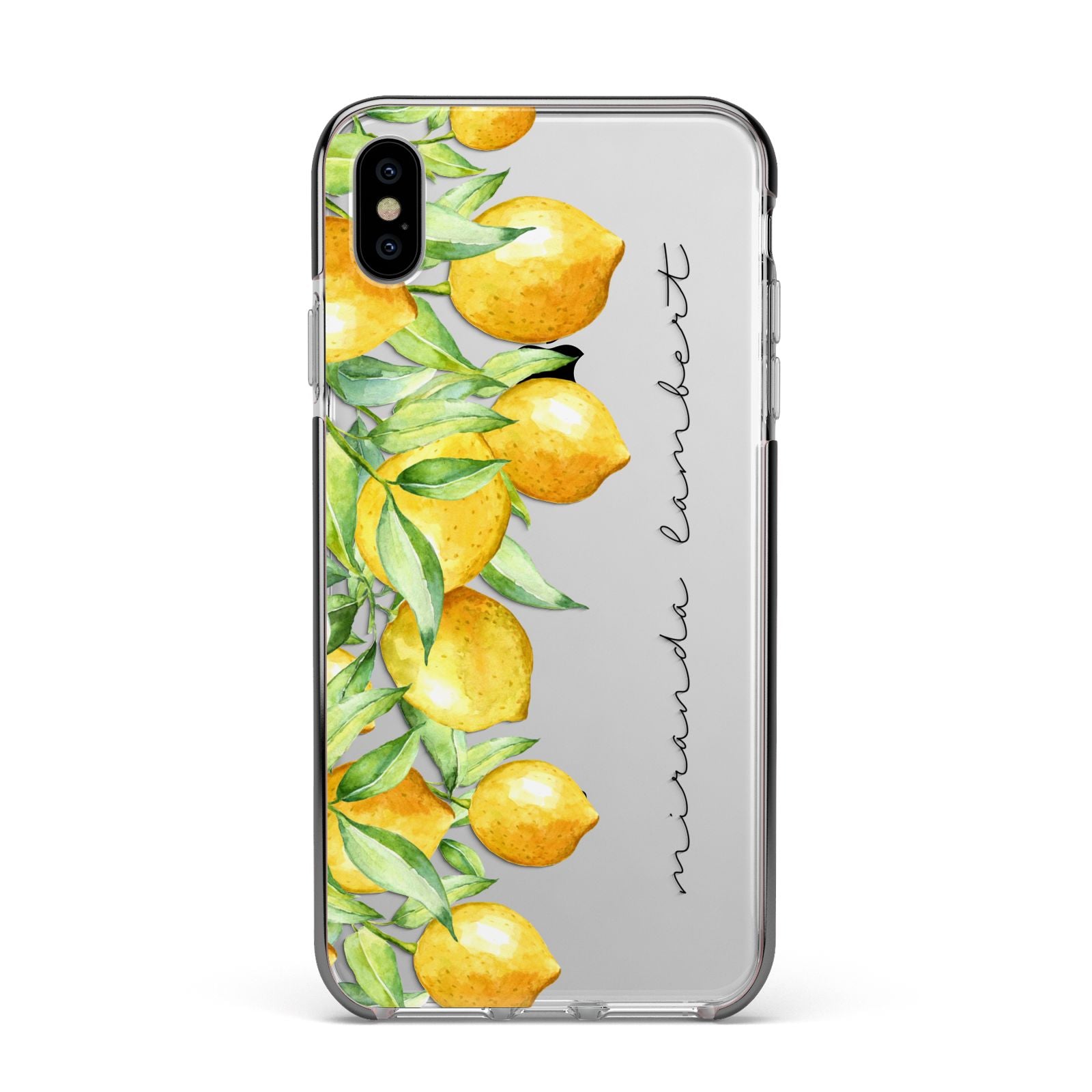 Personalised Lemon Bunches Apple iPhone Xs Max Impact Case Black Edge on Silver Phone