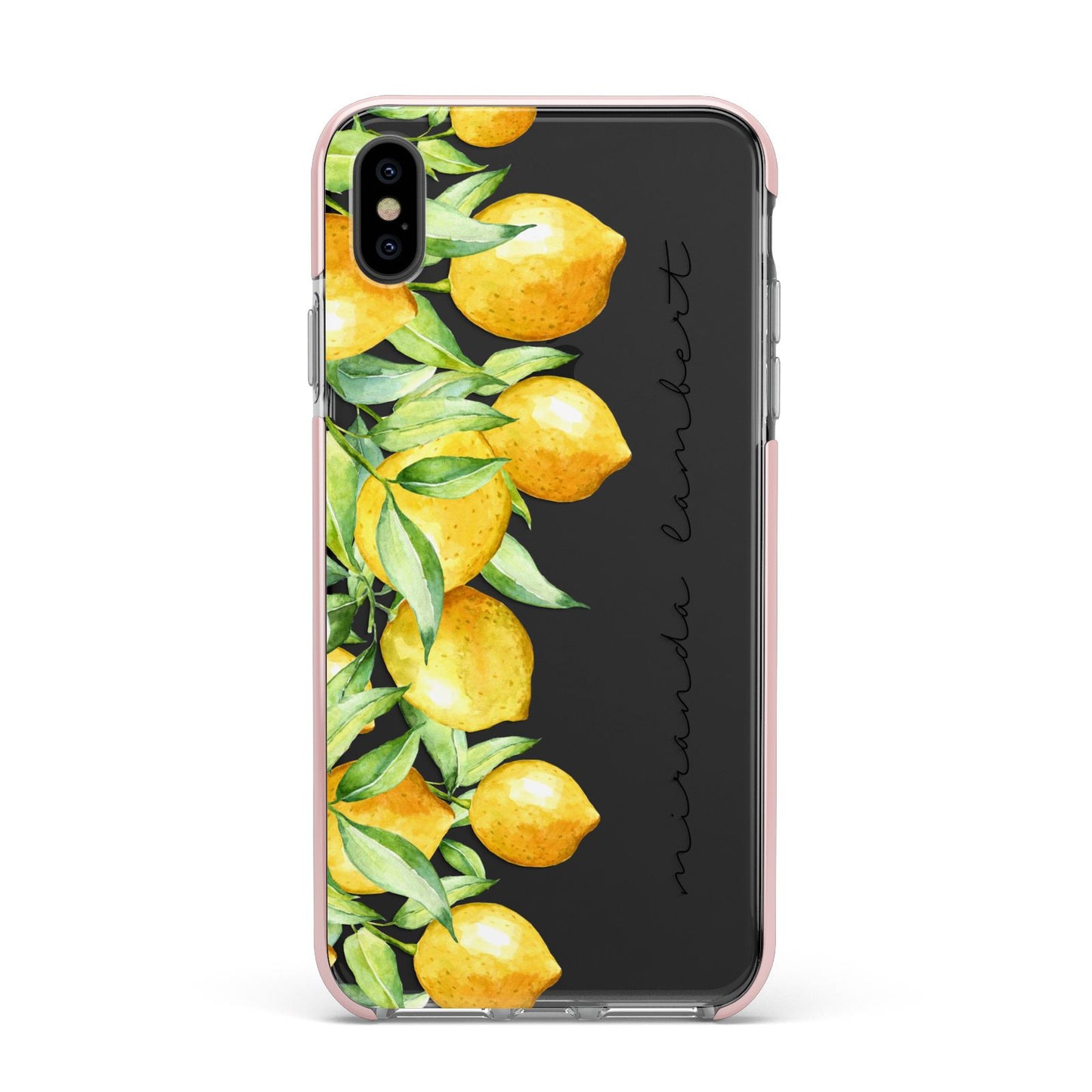 Personalised Lemon Bunches Apple iPhone Xs Max Impact Case Pink Edge on Black Phone