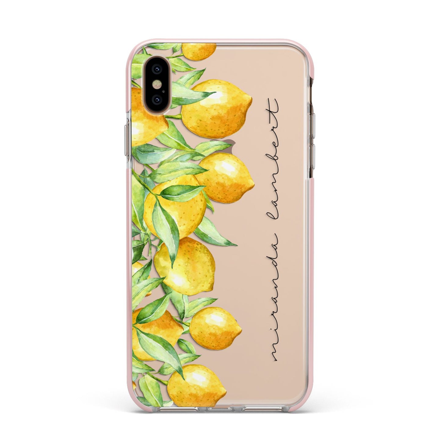Personalised Lemon Bunches Apple iPhone Xs Max Impact Case Pink Edge on Gold Phone