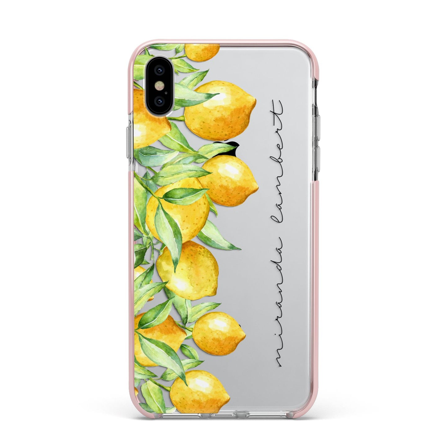 Personalised Lemon Bunches Apple iPhone Xs Max Impact Case Pink Edge on Silver Phone
