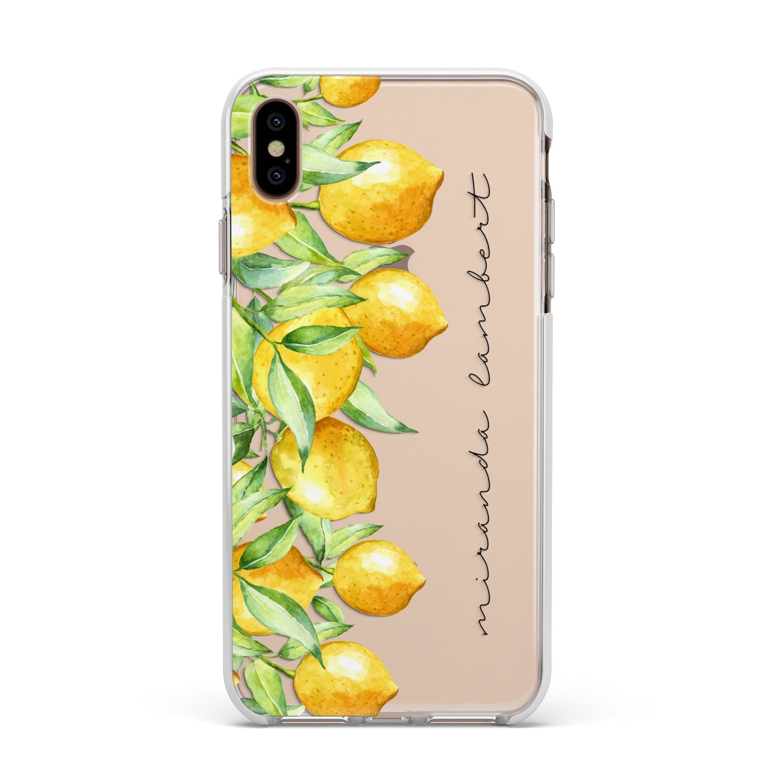 Personalised Lemon Bunches Apple iPhone Xs Max Impact Case White Edge on Gold Phone