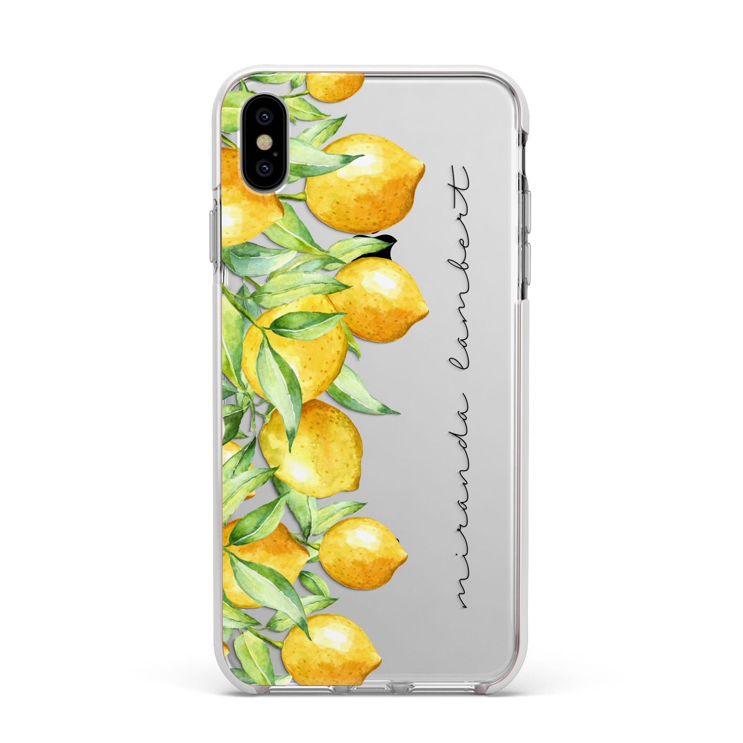 Personalised Lemon Bunches Apple iPhone Xs Max Impact Case White Edge on Silver Phone