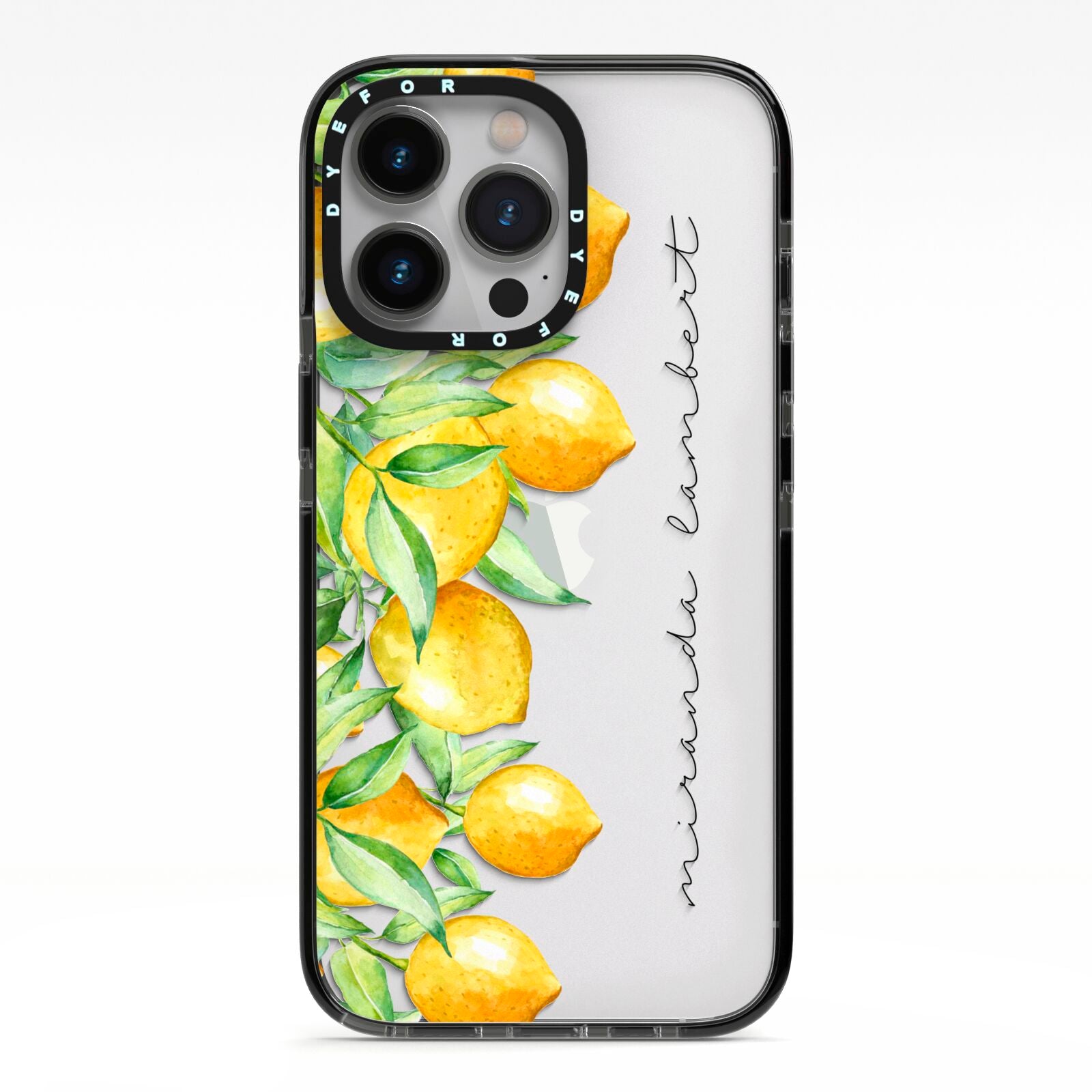 Personalised Lemon Bunches iPhone 13 Pro Black Impact Case on Silver phone