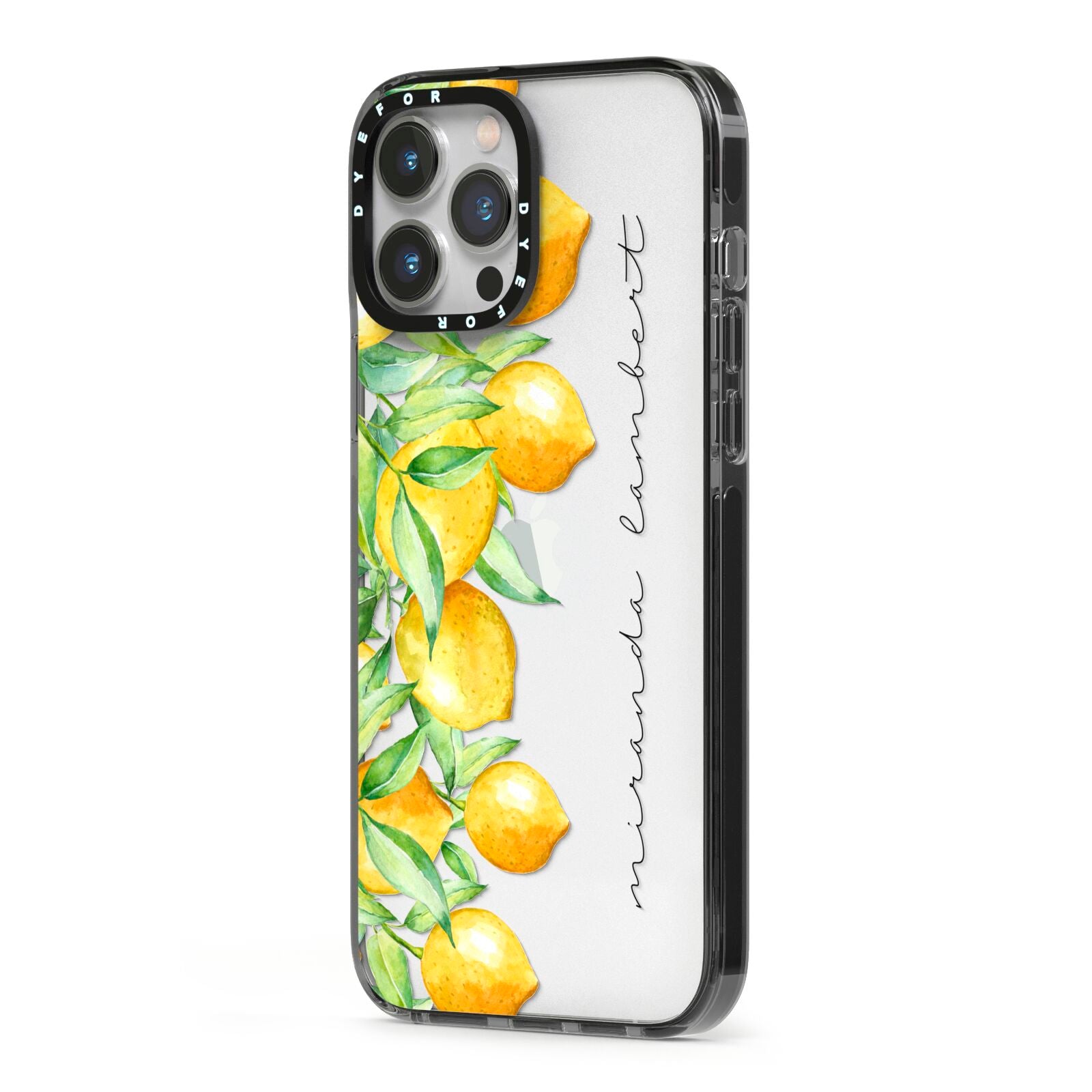 Personalised Lemon Bunches iPhone 13 Pro Max Black Impact Case Side Angle on Silver phone