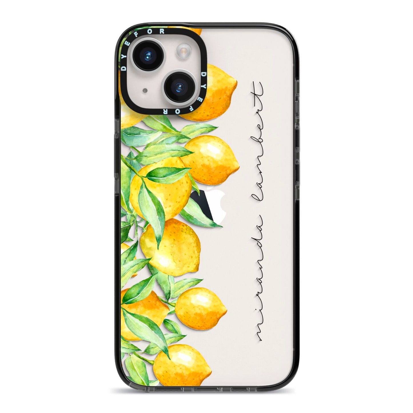 Personalised Lemon Bunches iPhone 14 Black Impact Case on Silver phone