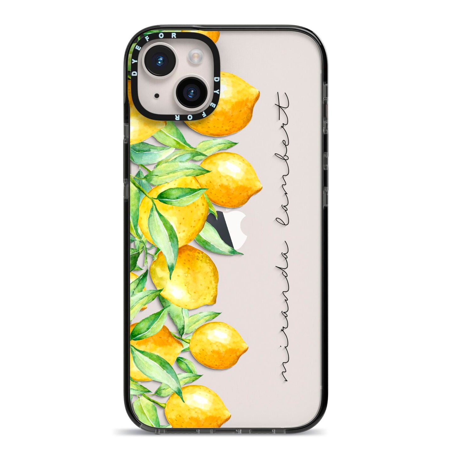 Personalised Lemon Bunches iPhone 14 Plus Black Impact Case on Silver phone