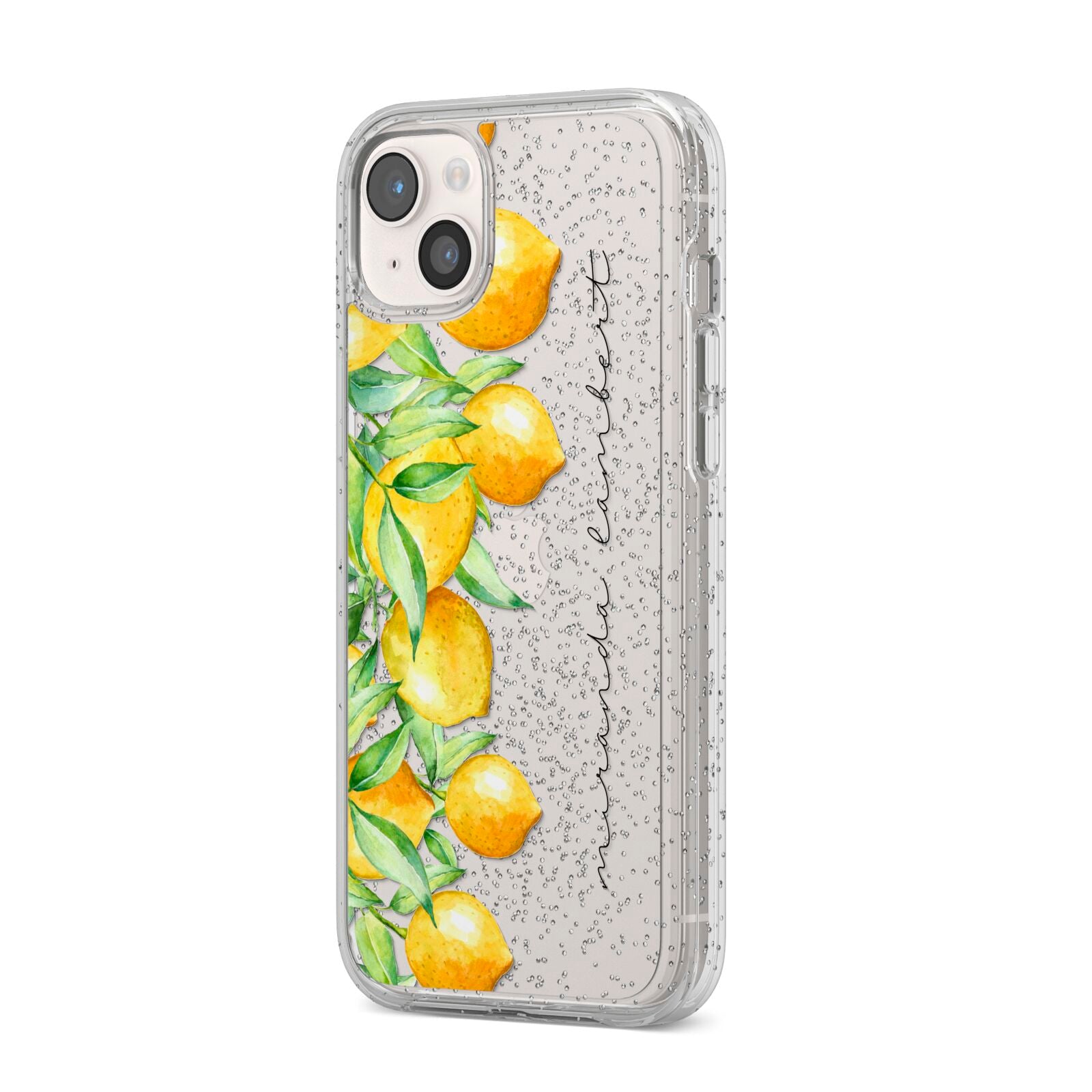 Personalised Lemon Bunches iPhone 14 Plus Glitter Tough Case Starlight Angled Image