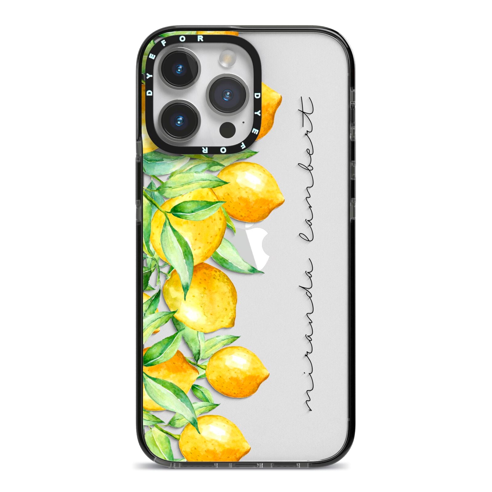 Personalised Lemon Bunches iPhone 14 Pro Max Black Impact Case on Silver phone