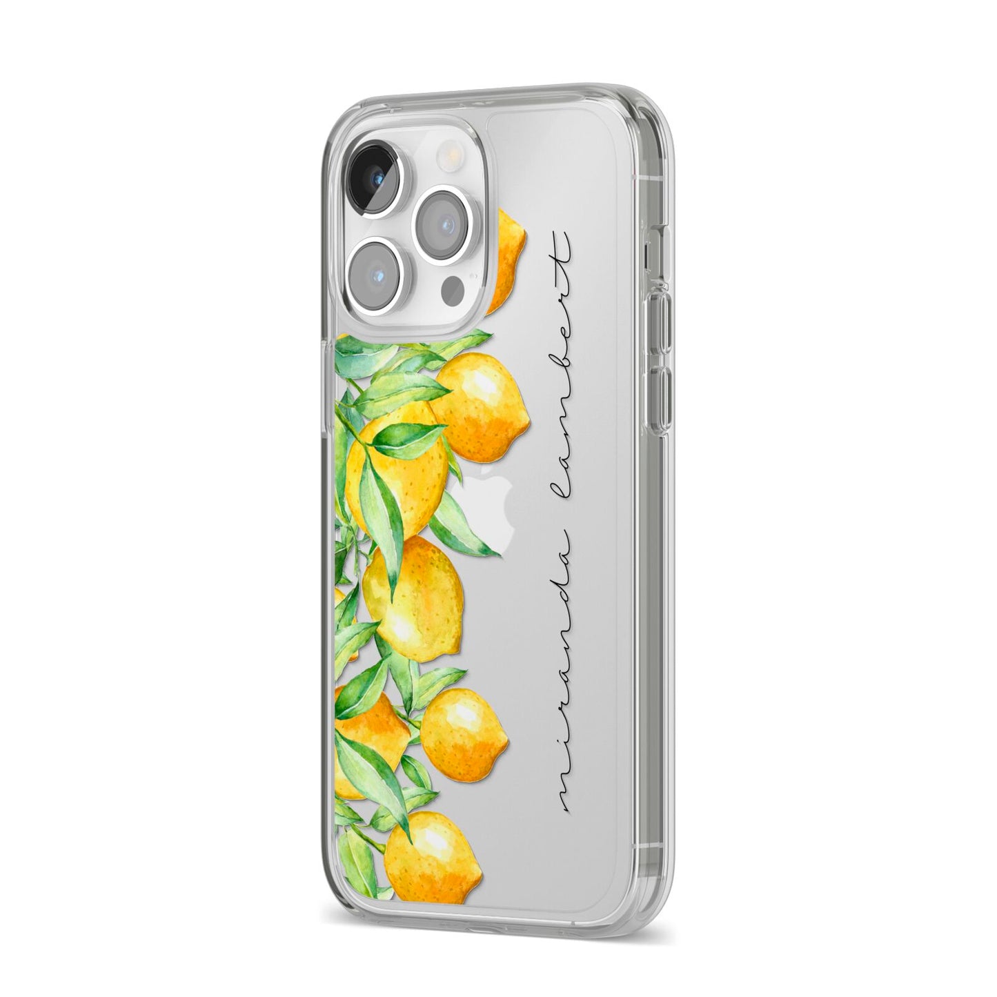 Personalised Lemon Bunches iPhone 14 Pro Max Clear Tough Case Silver Angled Image