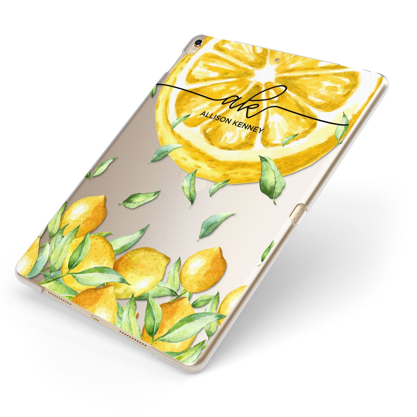 Personalised Lemon Slice Apple iPad Case on Gold iPad Side View