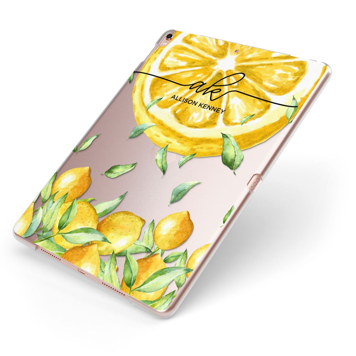 Personalised Lemon Slice Apple iPad Case on Rose Gold iPad Side View