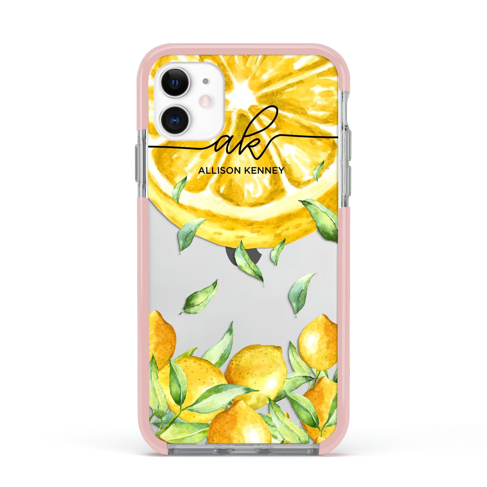 Personalised Lemon Slice Apple iPhone 11 in White with Pink Impact Case