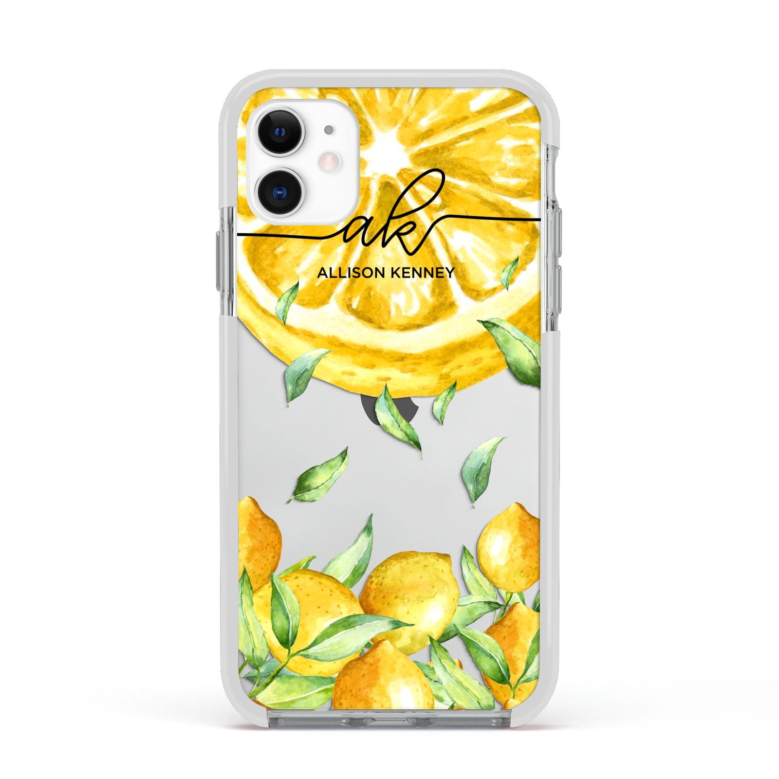 Personalised Lemon Slice Apple iPhone 11 in White with White Impact Case