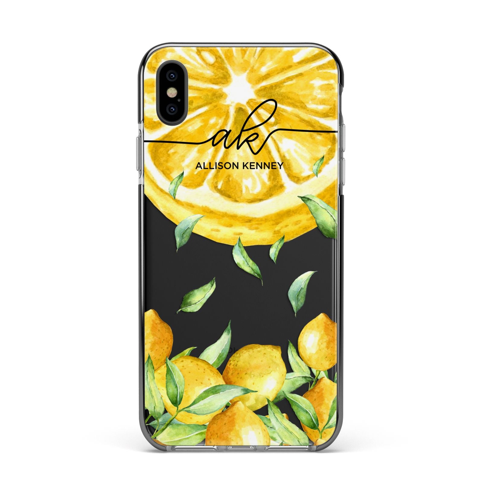Personalised Lemon Slice Apple iPhone Xs Max Impact Case Black Edge on Black Phone