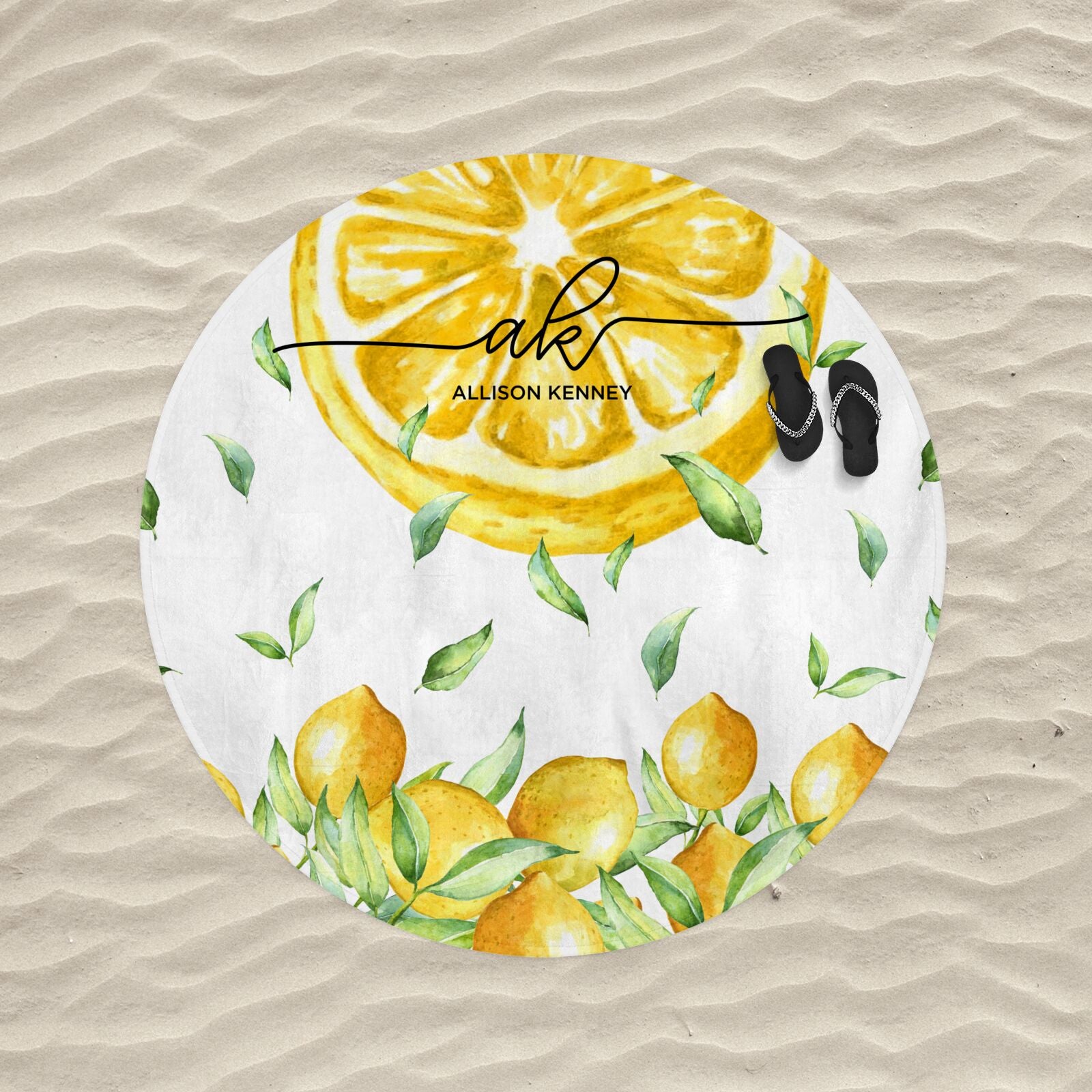 Personalised Lemon Slice Round Beach Towel Alternative Image
