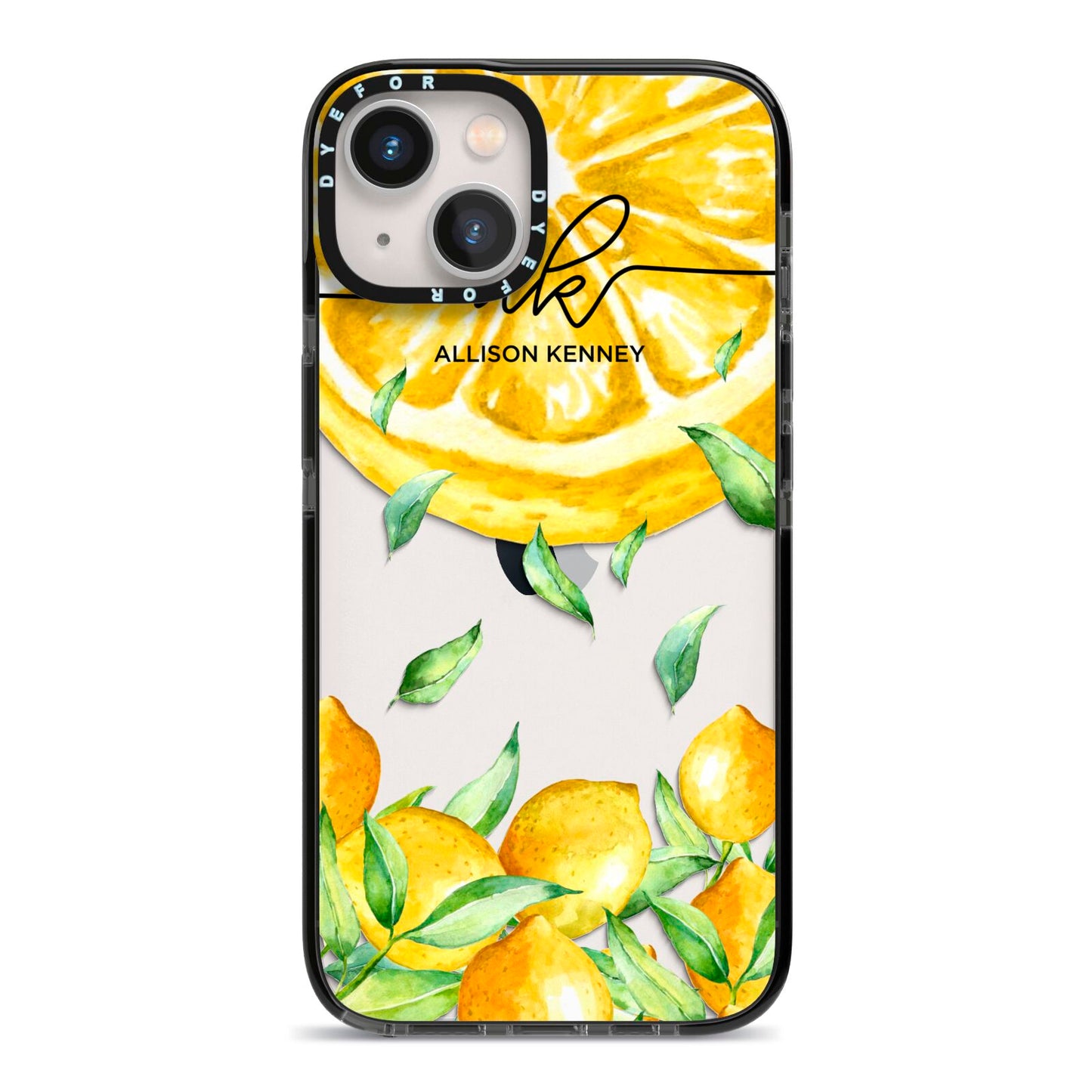 Personalised Lemon Slice iPhone 13 Black Impact Case on Silver phone