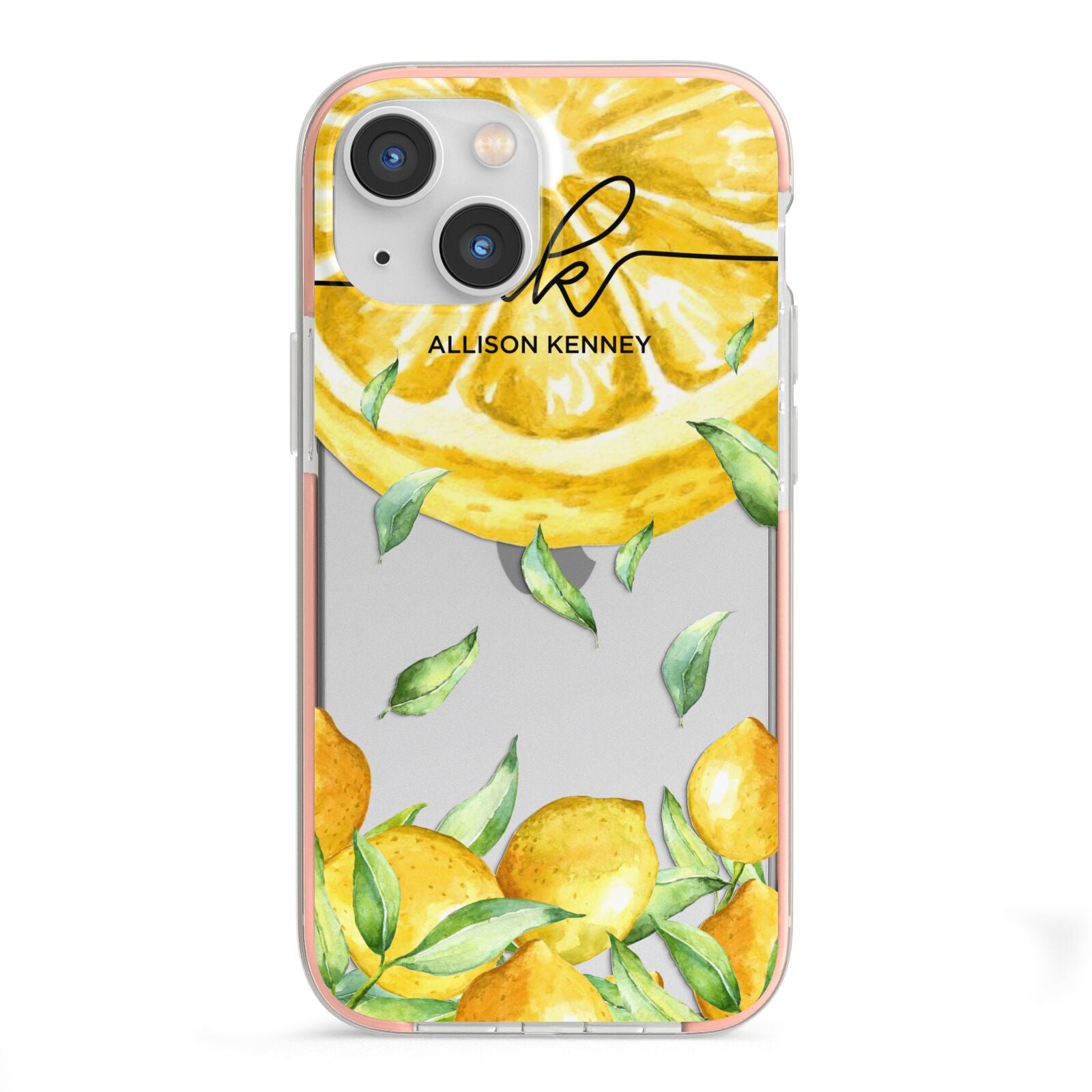Personalised Lemon Slice iPhone 13 Mini TPU Impact Case with Pink Edges