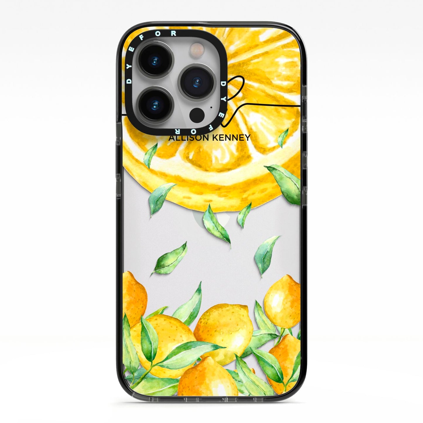 Personalised Lemon Slice iPhone 13 Pro Black Impact Case on Silver phone