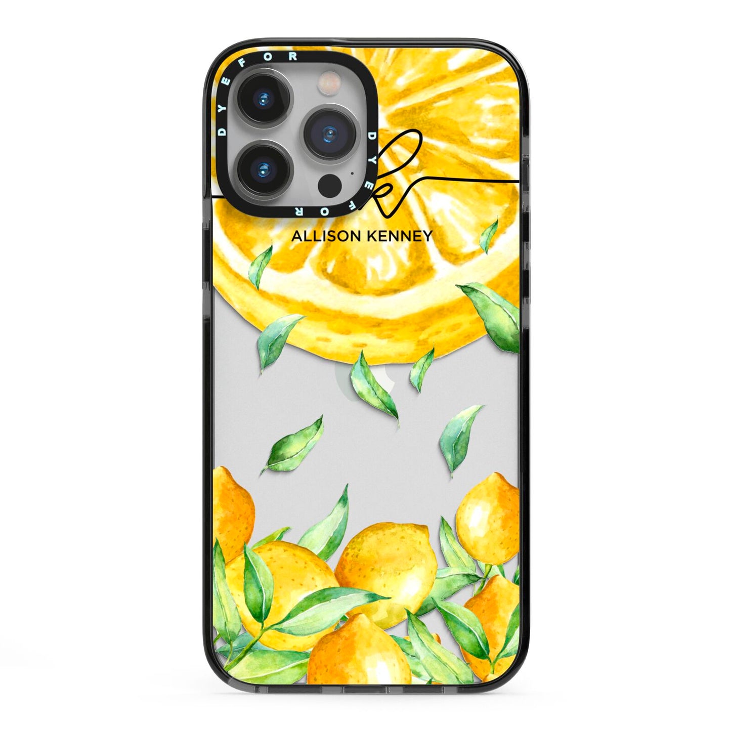 Personalised Lemon Slice iPhone 13 Pro Max Black Impact Case on Silver phone