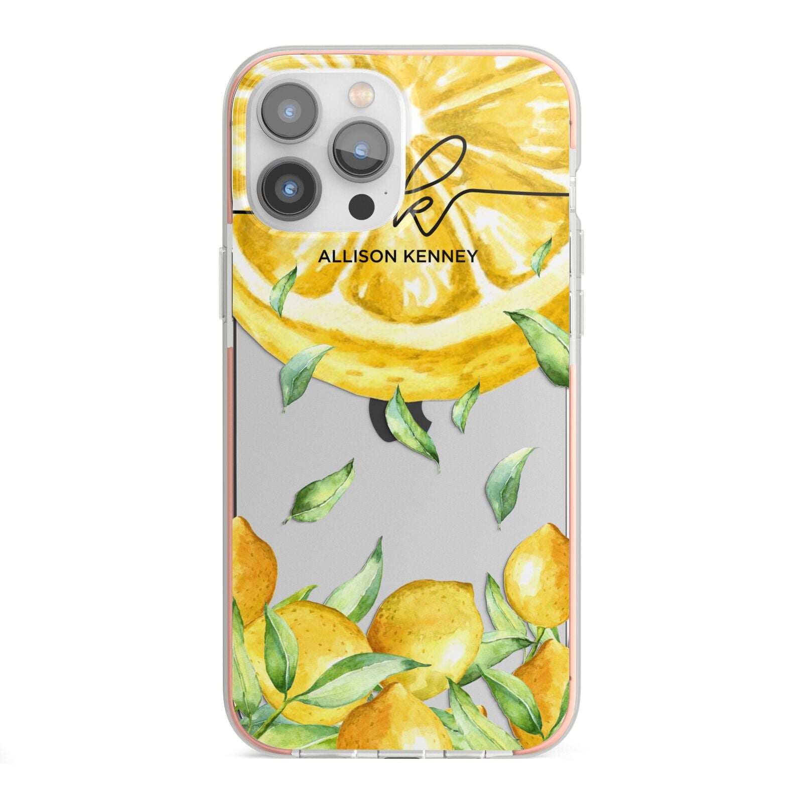 Personalised Lemon Slice iPhone 13 Pro Max TPU Impact Case with Pink Edges
