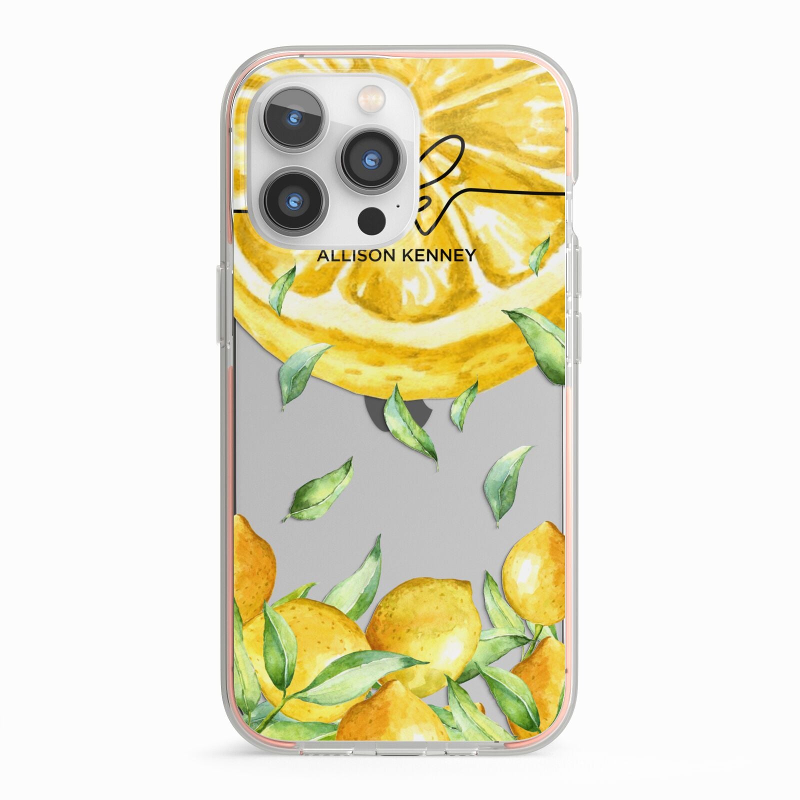Personalised Lemon Slice iPhone 13 Pro TPU Impact Case with Pink Edges