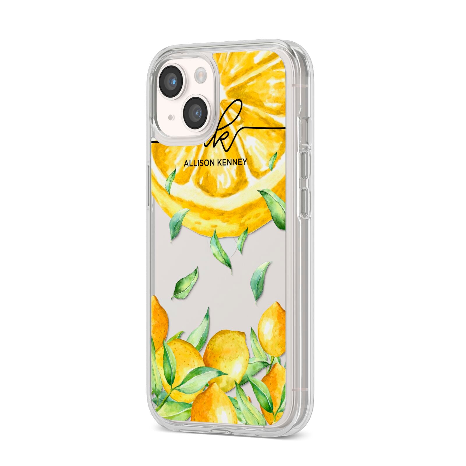 Personalised Lemon Slice iPhone 14 Clear Tough Case Starlight Angled Image