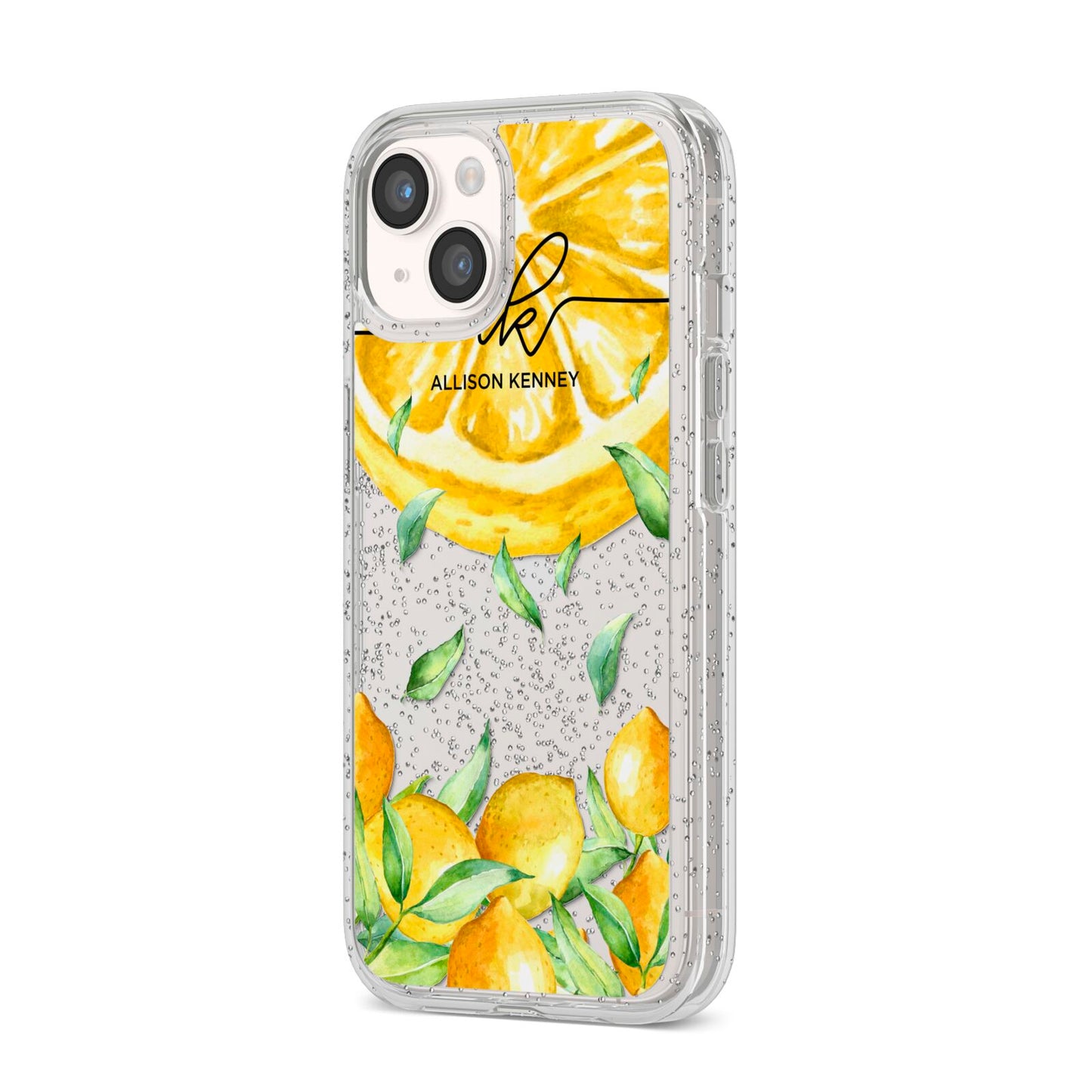 Personalised Lemon Slice iPhone 14 Glitter Tough Case Starlight Angled Image