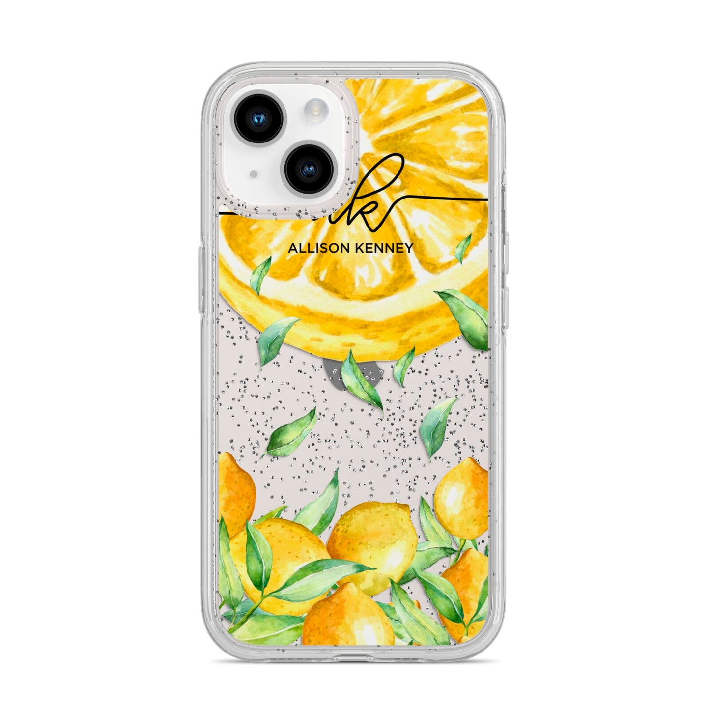 Personalised Lemon Slice iPhone 14 Glitter Tough Case Starlight