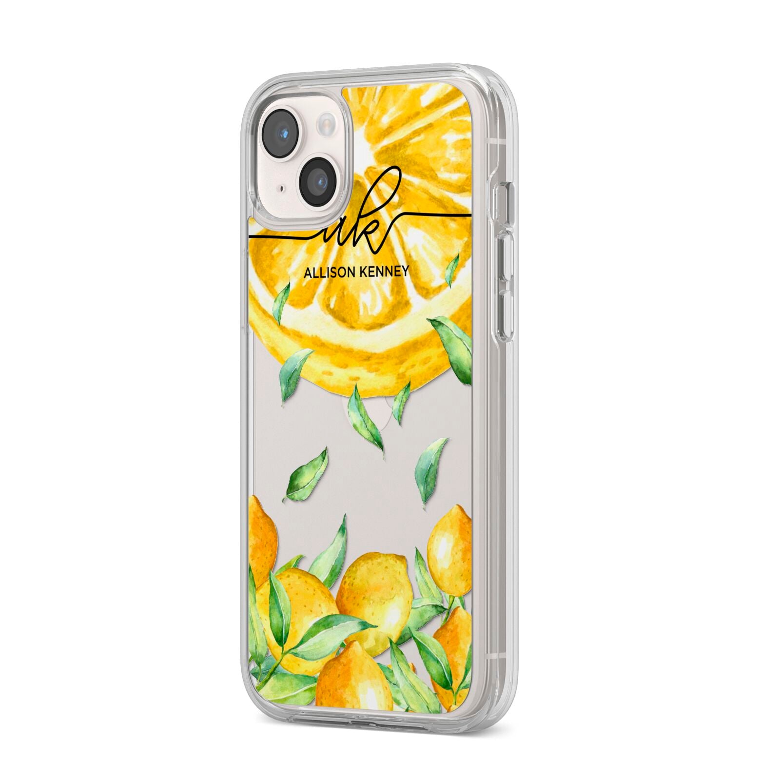 Personalised Lemon Slice iPhone 14 Plus Clear Tough Case Starlight Angled Image