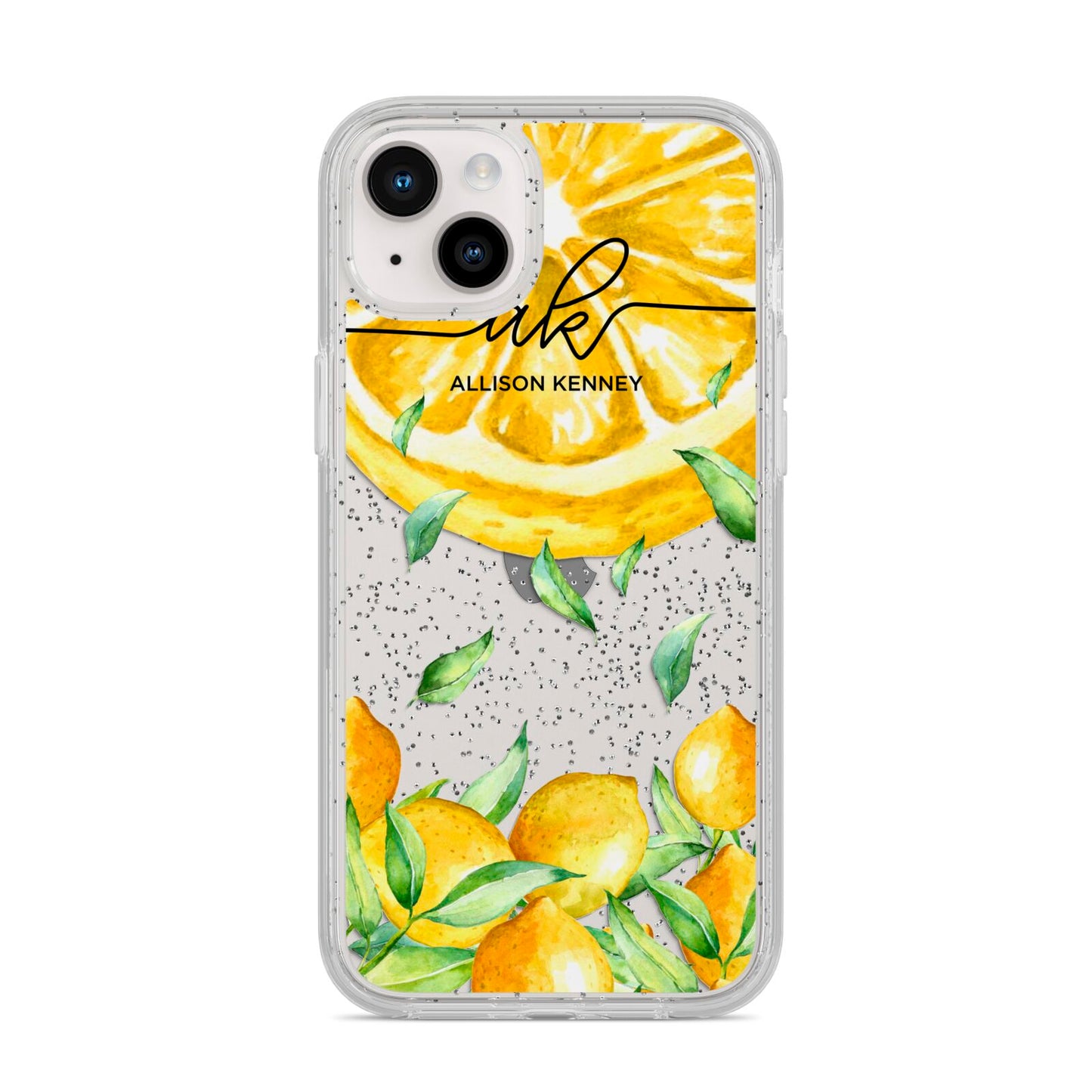 Personalised Lemon Slice iPhone 14 Plus Glitter Tough Case Starlight