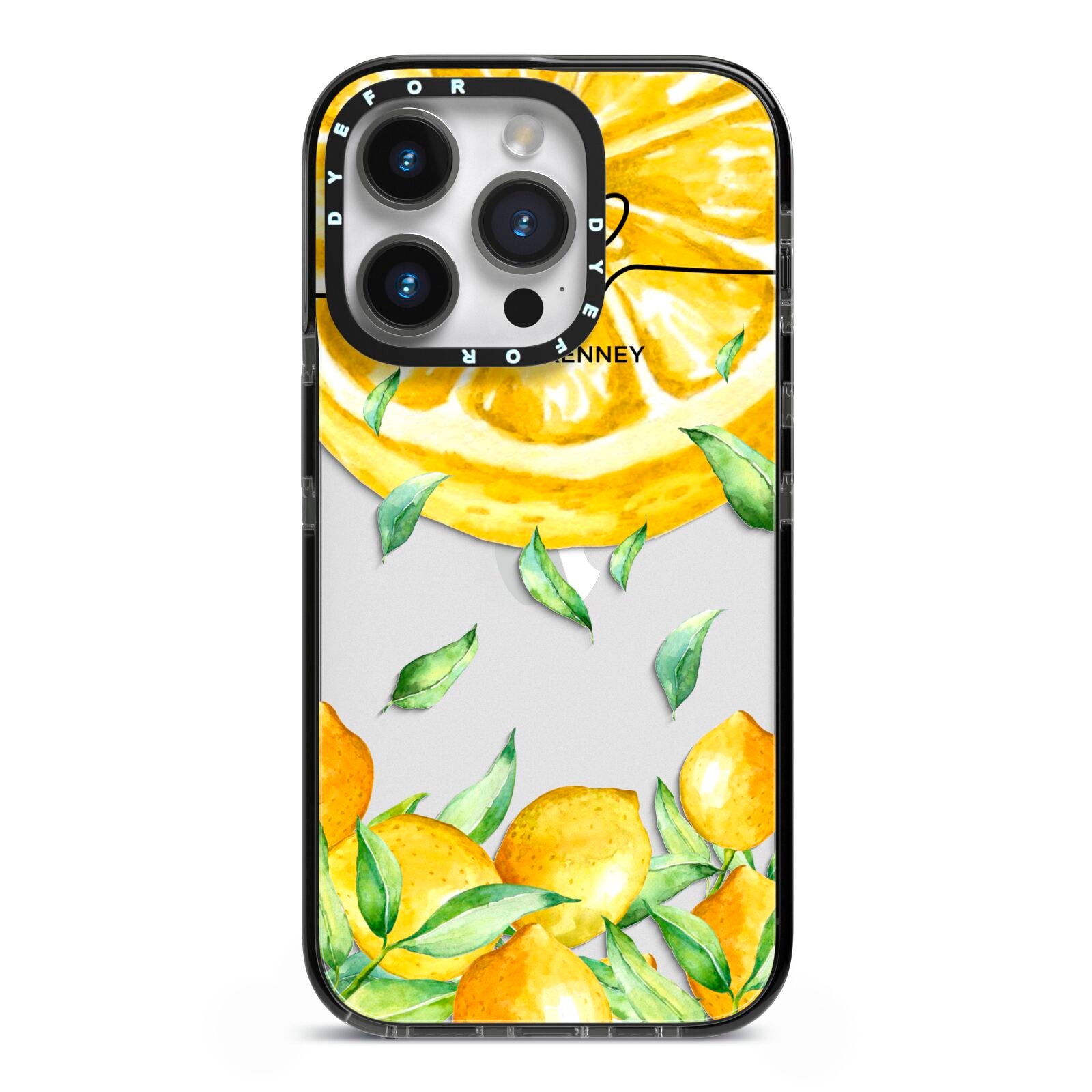 Personalised Lemon Slice iPhone 14 Pro Black Impact Case on Silver phone