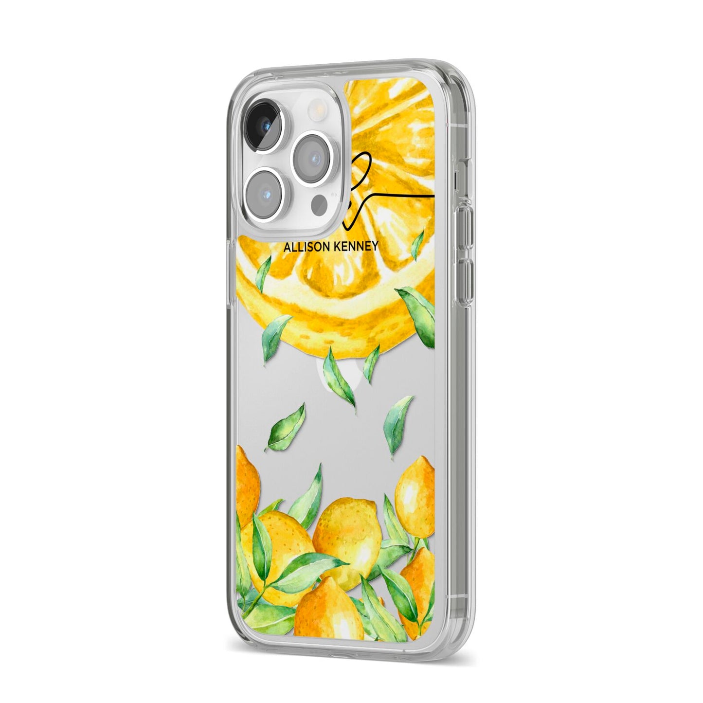 Personalised Lemon Slice iPhone 14 Pro Max Clear Tough Case Silver Angled Image