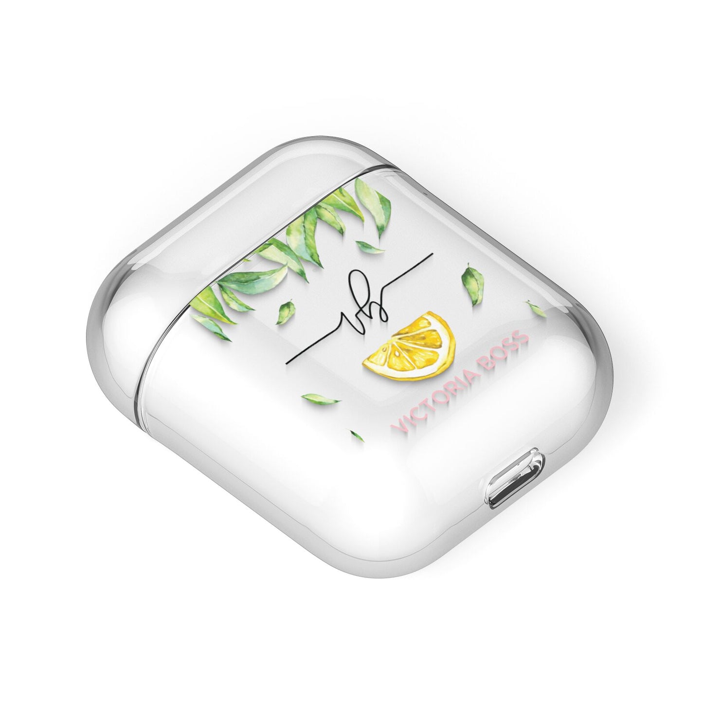 Personalised Lemon Wedge AirPods Case Laid Flat