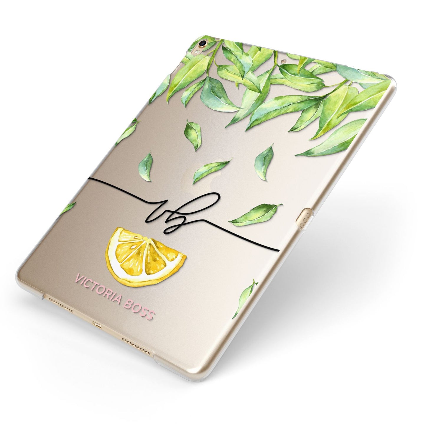 Personalised Lemon Wedge Apple iPad Case on Gold iPad Side View
