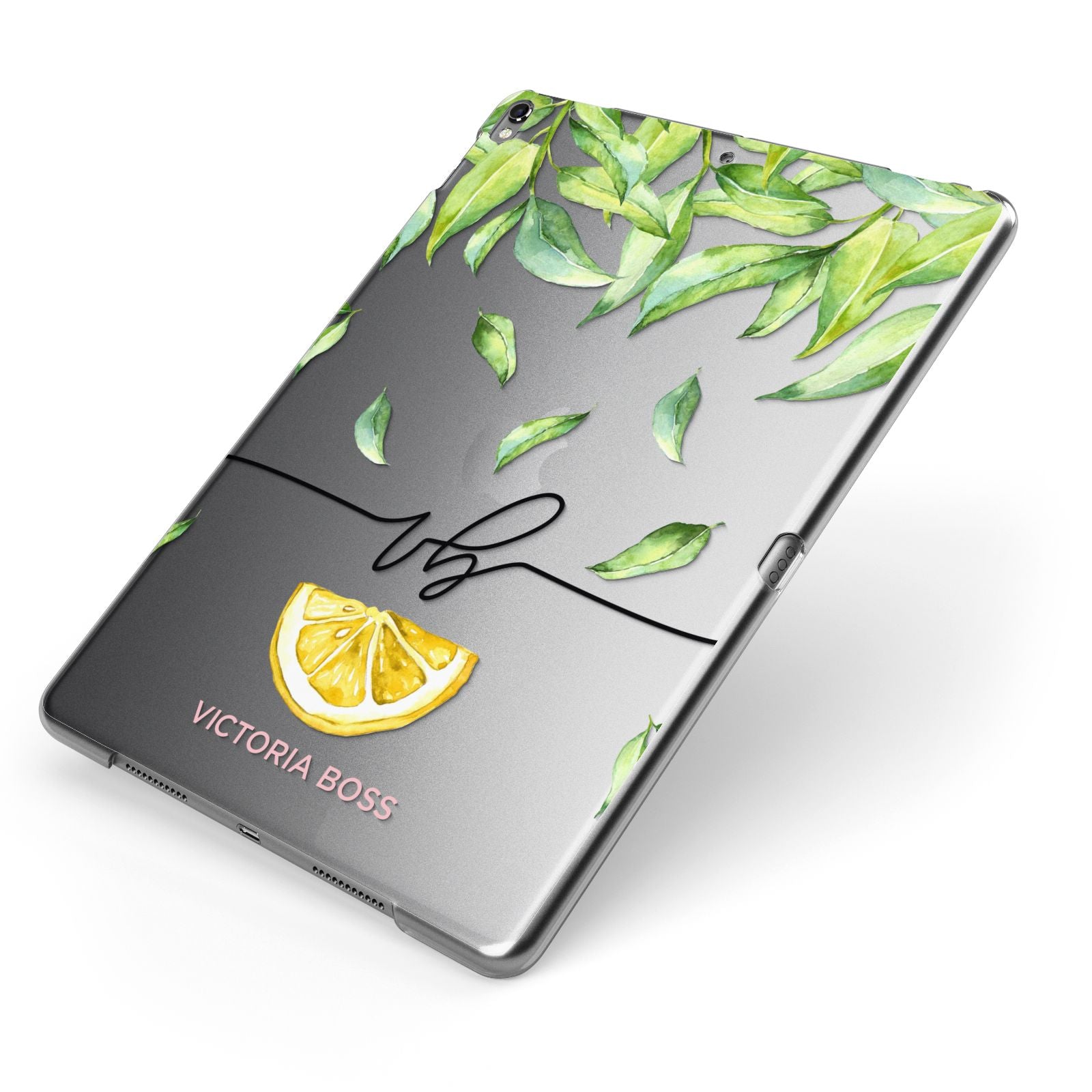 Personalised Lemon Wedge Apple iPad Case on Grey iPad Side View