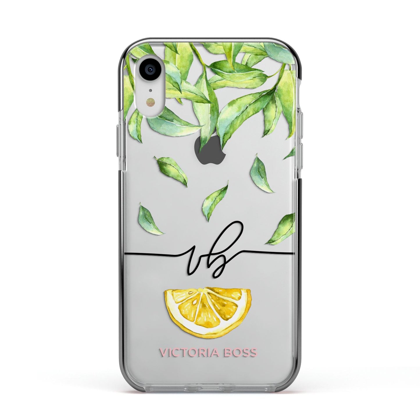 Personalised Lemon Wedge Apple iPhone XR Impact Case Black Edge on Silver Phone