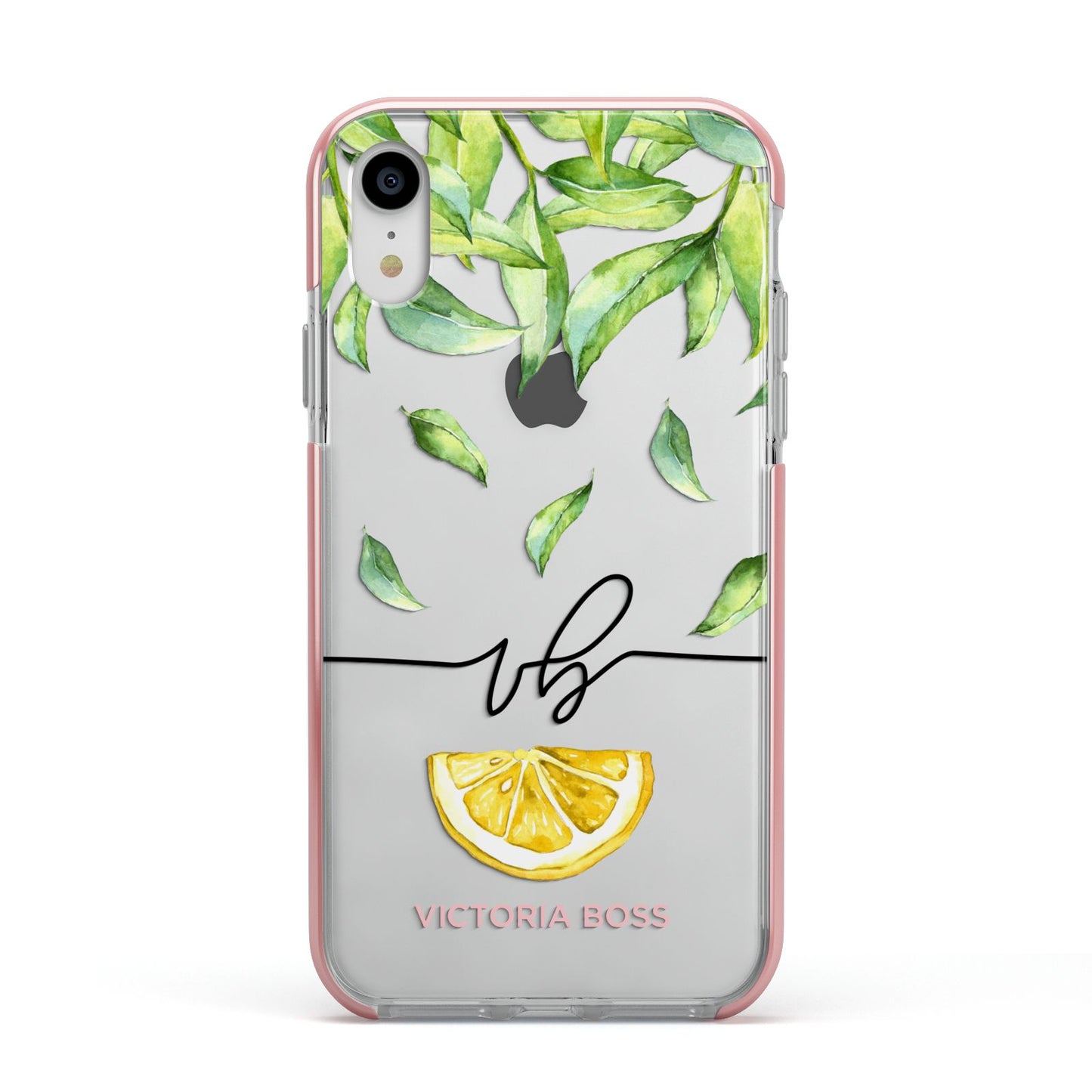 Personalised Lemon Wedge Apple iPhone XR Impact Case Pink Edge on Silver Phone