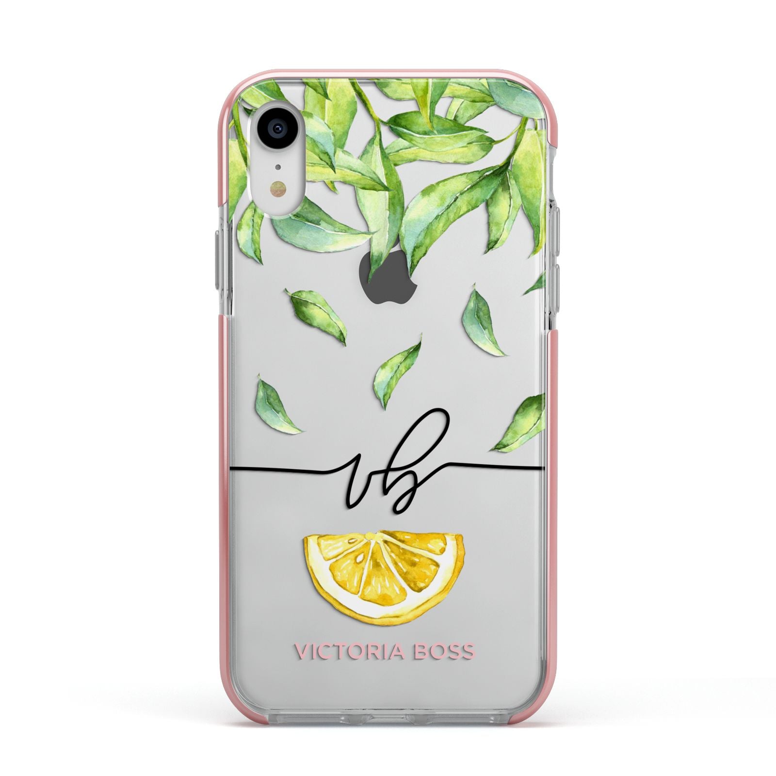 Personalised Lemon Wedge Apple iPhone XR Impact Case Pink Edge on Silver Phone